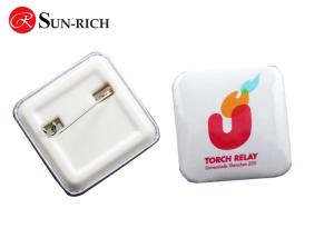 Promotion 4cm Square Tinplate Badges with plastic base