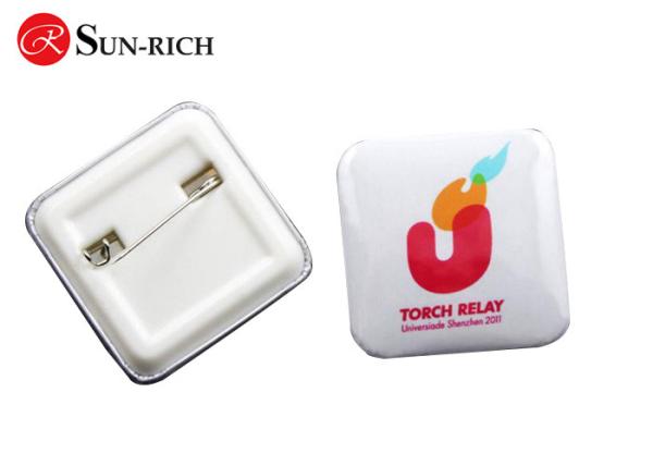 Quality Promotion 4cm Square Tinplate Badges with plastic base for sale