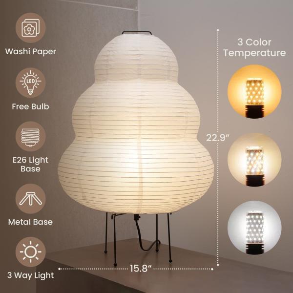 Noguchi Rice Paper Table lights Japanese Paper Lantern Standing Table Lamp Eye-Protection Bedside Lamp(WH-MTB-251)