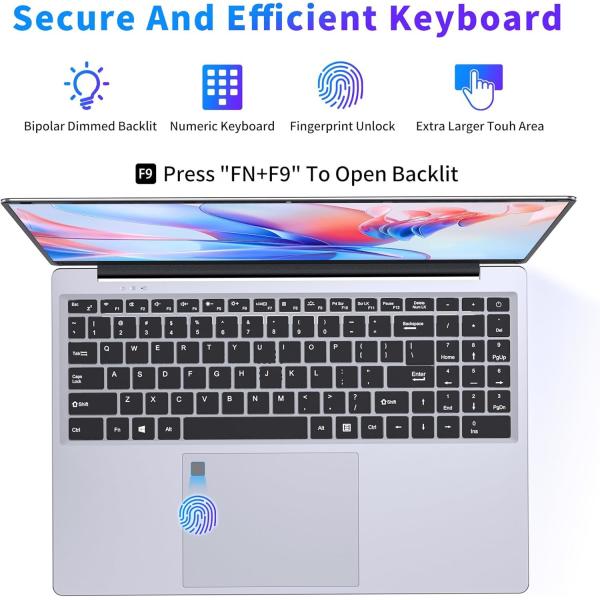 N95 Processor 16 Inch Gaming Laptop 16GB RAM 1TB SSD Fingerprint Unlock WiFi 5 BT 4.2