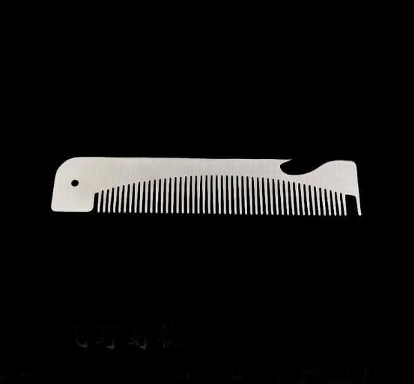 Quality Custom cool innovative men gift, engrave logo stainless steel unique design long barber beard comb bottle opener for sale