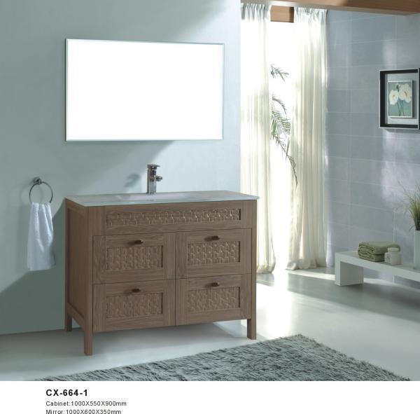 Quality Wood Grain Color PVC Bathroom Cabinet with Four Drawers Easy Cleaning for sale