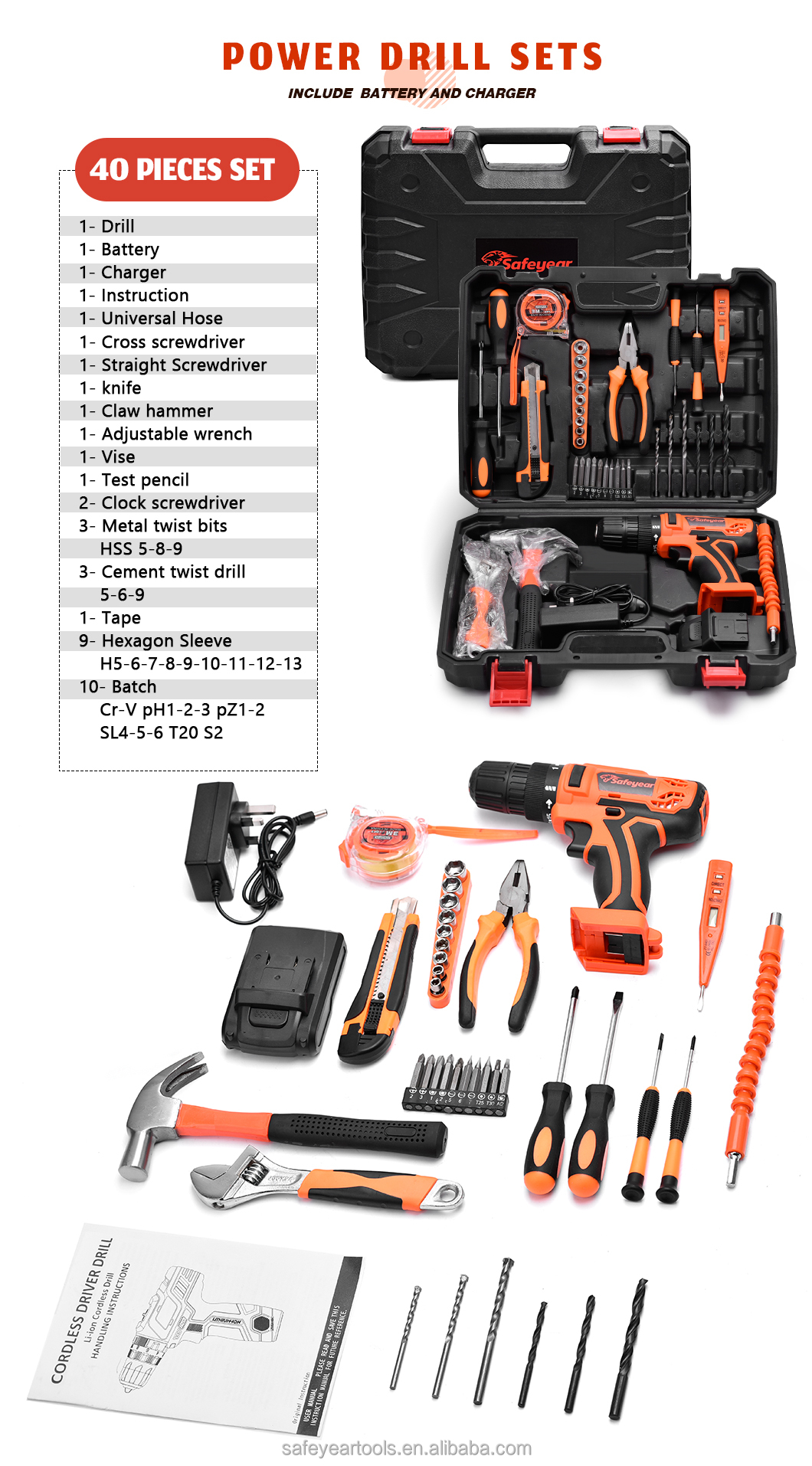 28N.M Brushless Cordless Tool Set 21Volts Cordless Power Drill Tools 1500MA Battery