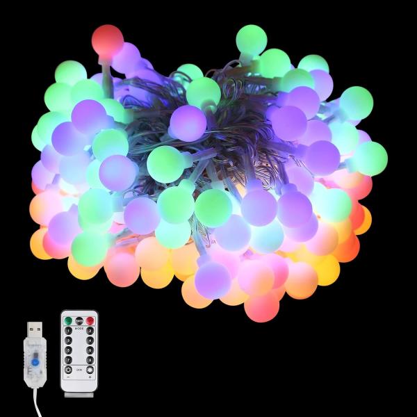 Globe String Lights Indoor Outdoor 100 Led Fairy Lights 8 Modes Colorful Remote
