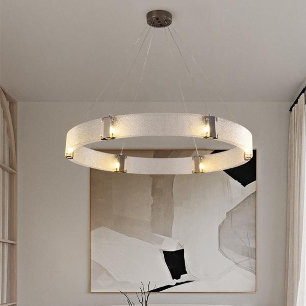 Quality Water Pattern Glass Lampshade Modern Ring Chandelier G9 Brushed Gold Black for sale