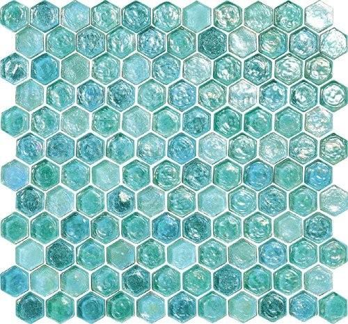 Quality Green blue water waving glass mosaic tile hexagon for your garden for sale