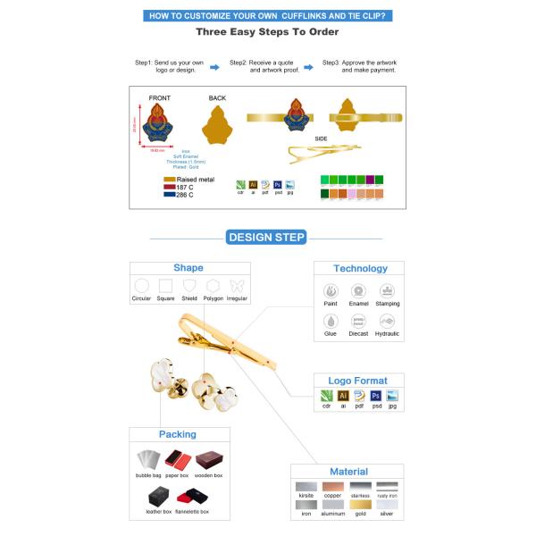 Zinc Alloy Brass Cufflink And Tie Bar Set With Custom Logo