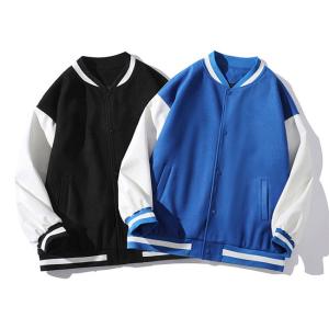 China OEM Apparel Blue Black Baseball Varsity Jackets Cotton Loose Bomber Jacket on sale