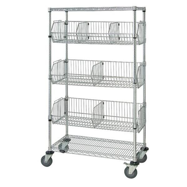 Quality Adjustable Chrome Storage Rack With Wheels , 4 Shelf Wire Shelving With Dividers for sale