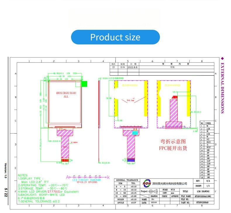 2.8 Inch LCD Display 480*640 Resolution LCD Screen LCD TFT Display