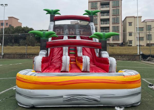 Quality Palm Tree Double Lane 18Oz Inflatable Water Games Slide for sale