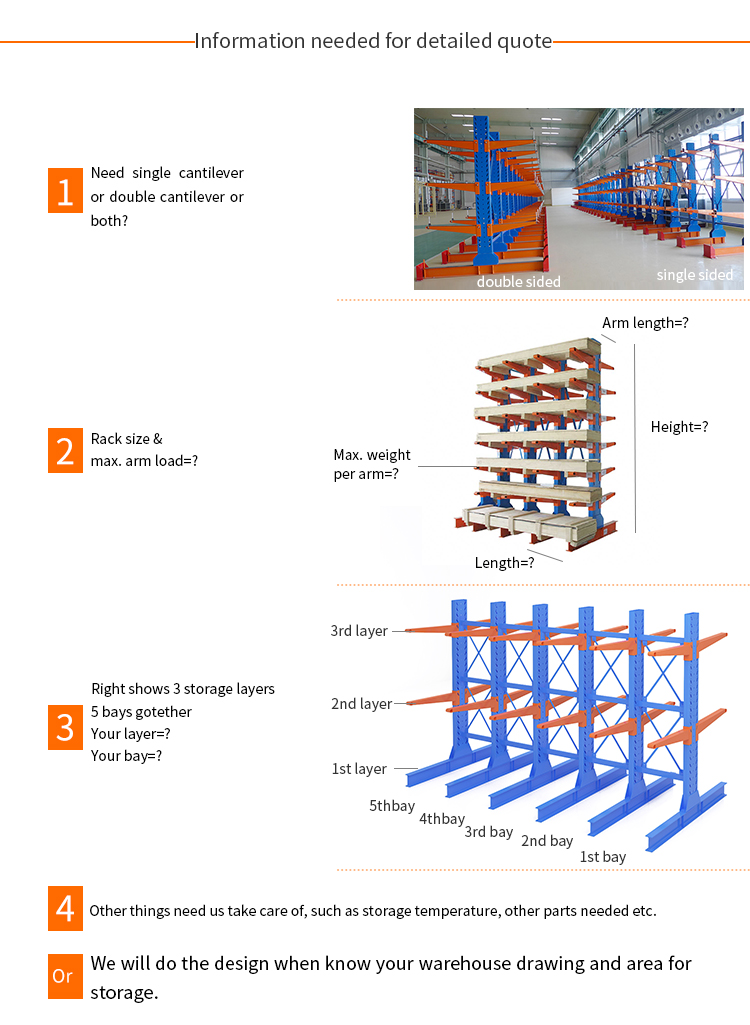 Customized Steel Profile Storage Rack for Tailor Made Double Side Cantilever Racking