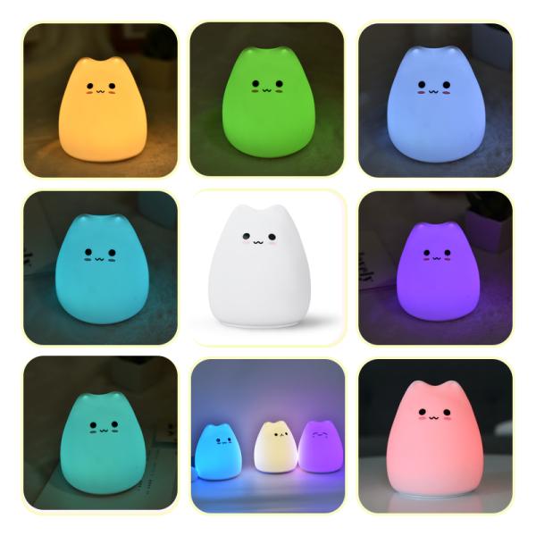 Colorful Soft Glue Cartoon Little Cat Silicone Night Light Battery Powered