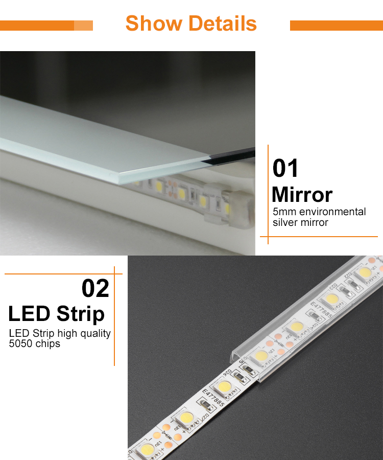 WiFi Android System Modern Oval LED Makeup Mirror with Touch Screen and Digital Clock