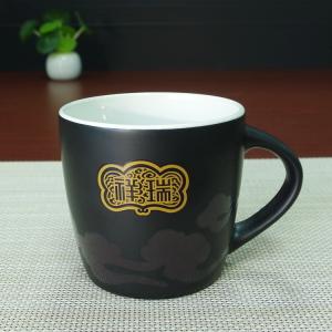 Drum shaped matte black coffee personalised mugs that change with heat , porcelain