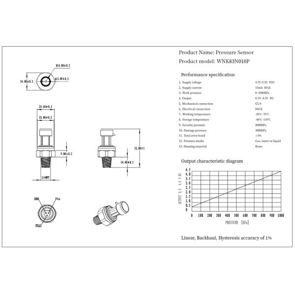 ODM Compact Brass Electronic Air Pressure Sensor With 1 Year Warranty