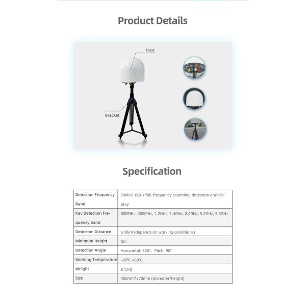 DR200-AB Fixed Drone Detection and Jamming Equipment with Full Frequency Band Scanning 70MHz-6GHz