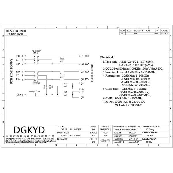 DGKYD211B003GWA4D DIP RJ45 Single Port Modular Network Connector