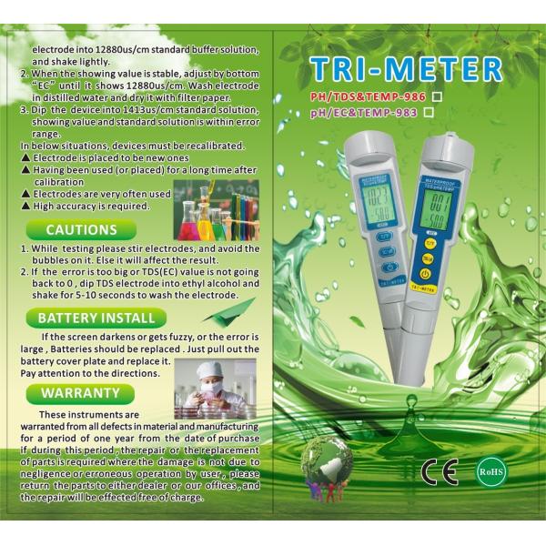 3 In 1 Portable Mini Detection TDS Water Tester Ph Water Meter PH -986 With 1 Year Warranty