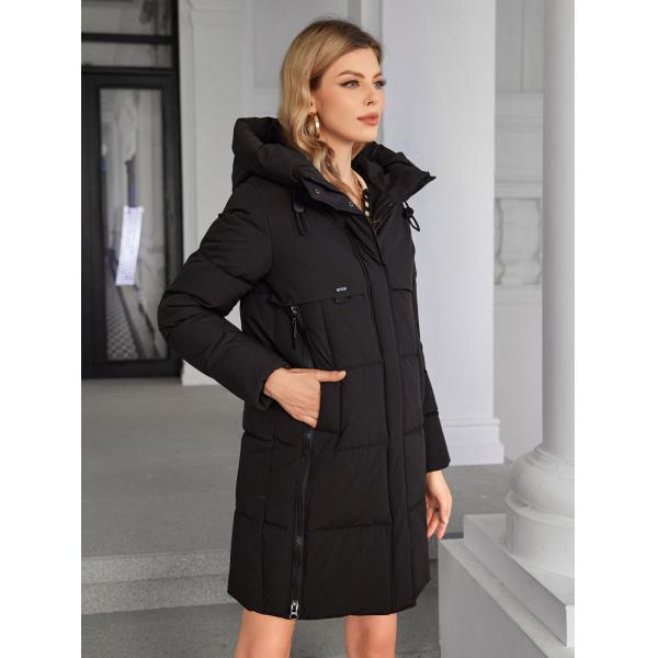 Classic Four Pocket Mid-Length Thickened Down Jacket, machine washable, woman winter coat, down jacket, bio down jacket, dark colour, wind proof, water proof