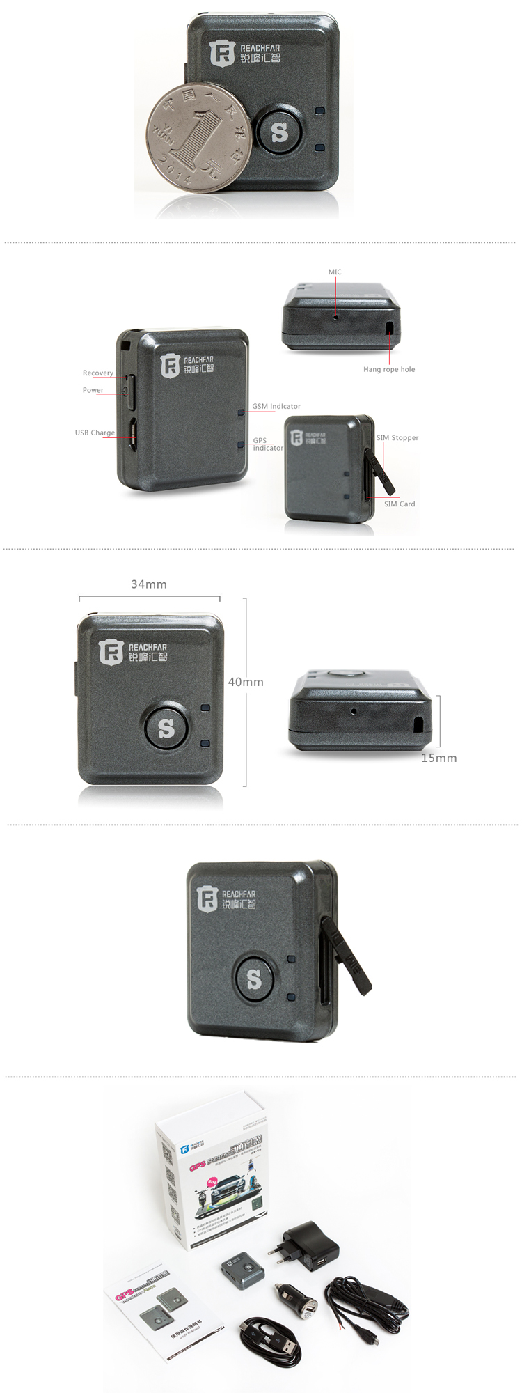 Reachfar rf-v8s vehicle car anti gps tracker connected to vehicle battery with portable tracking system