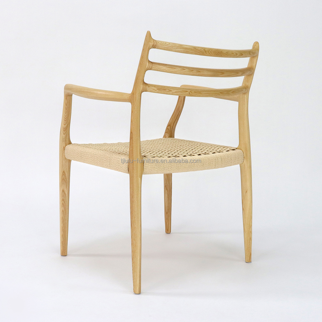Office Building Furniture Hand-woven Cord Solid Wood Dining Chair with Nitrolacquer Finish in Nordic Style