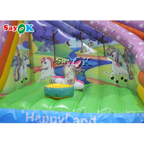 Unicorn Themed Inflatable Bounce House Slide With Ball Pit Pool