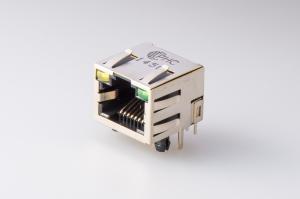 Single Port Shield RJ45 Modular Connector Thru - Hole With LED EMI Finger / Gold Plated