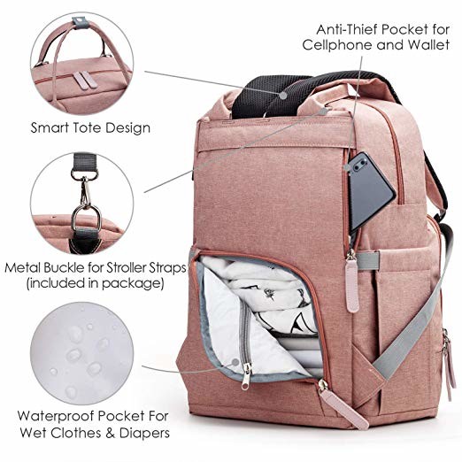 Canvas Mummy Diaper Bag / Baby Travel Changing Bag With Laptop Pocket USB Charging Port