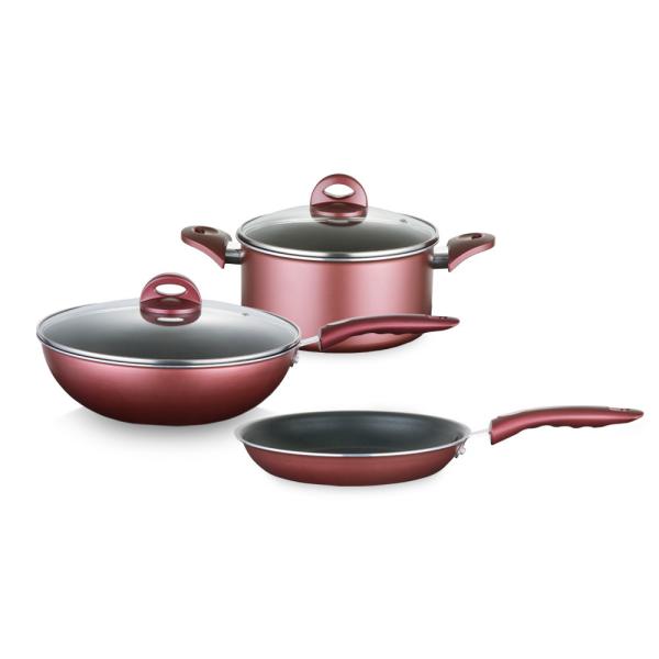 Quality Multifunctional Burgundy Non-Stick Aluminum Cookware 3-Piece Set for sale