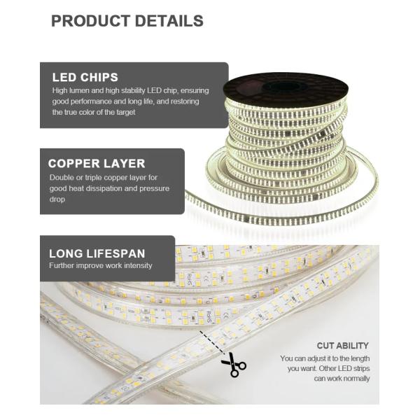 2835 120D 8mm AC 110V 220V High Voltage LED Strip Flexible IP67 Waterproof