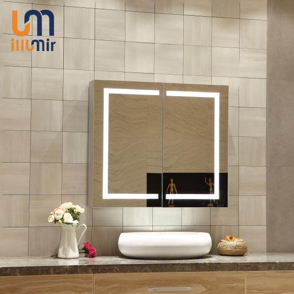Quality Light Grey Medicine Cabinet Led Mirror With Rust Resistant Coating And Custom Design for sale