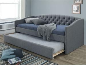 SUNNY Single 190X200 Tufted Daybed With Trundle Grey Upholstered Daybed