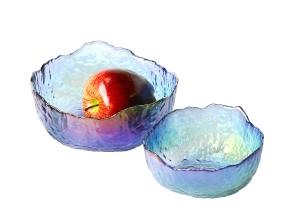 China Electroplating Luster Gold Rim Lead Free Glass Bowls Irregular Salad Serving Bowels on sale