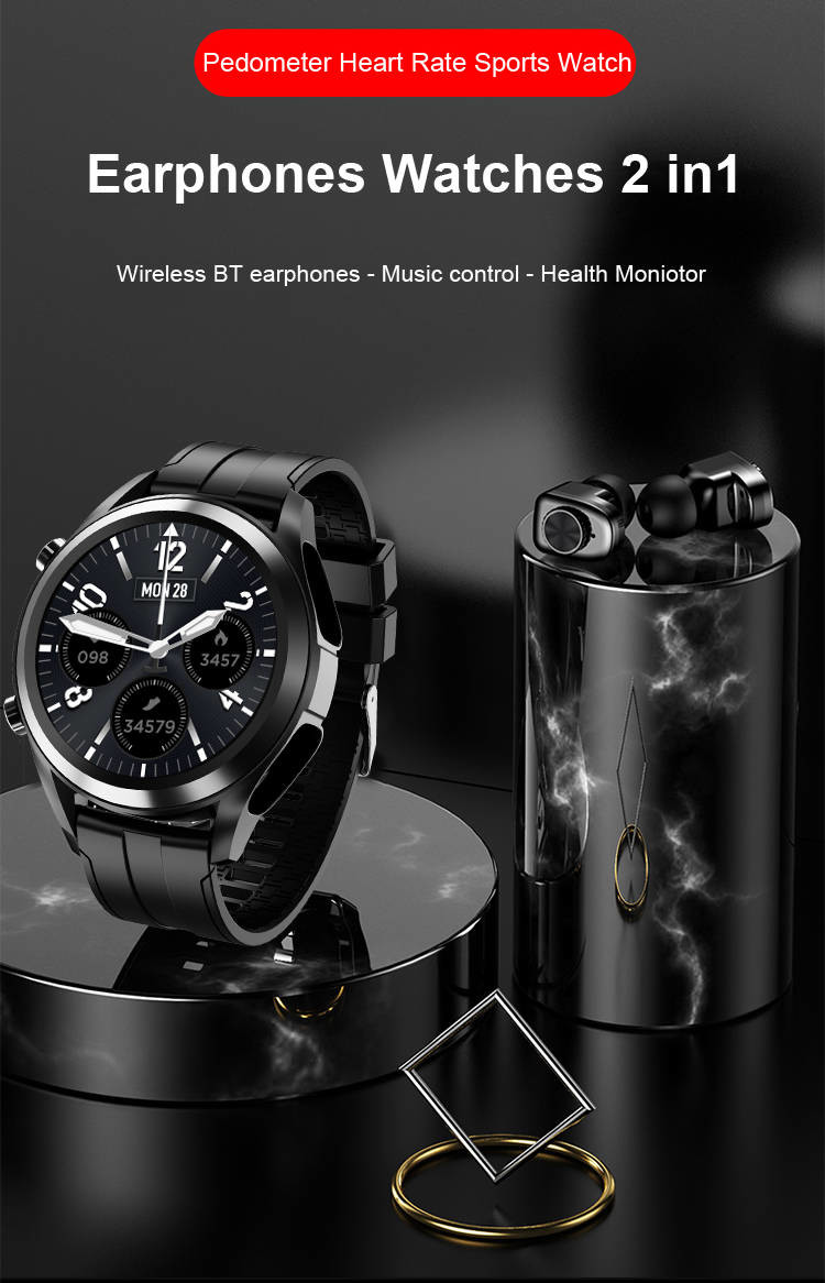 350mAH SpO2 Smart Watch With Earbud Inside Bluetooth Music Play