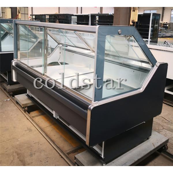 Supermarket deli refrigerator fresh meat display counter curved glass deli dispaly case
