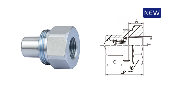 Threaded male coupling of CB-SPS-3FM-B model featuring high-pressure steel construction and knurled locking sleeve.