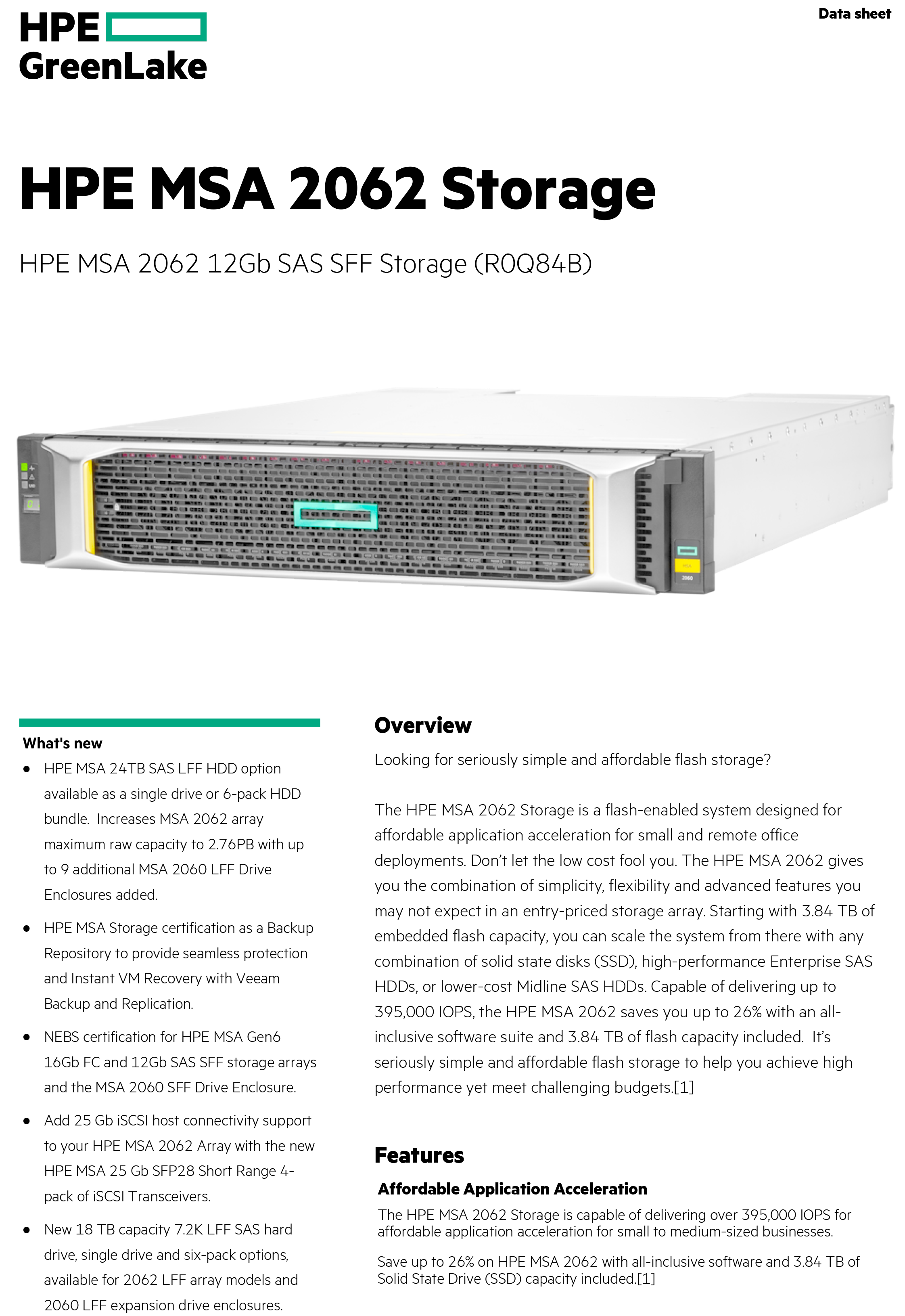 MSA 2062 12Gb SAS SFF Dual Controller SAN Storage Array