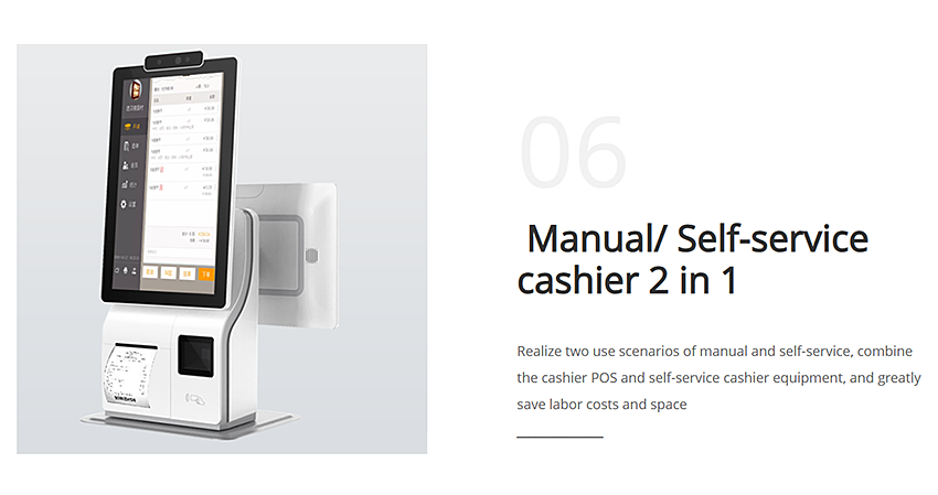 15.6" Desktop Dual-Screen Self-Service Kiosk, Optional Android & Windows OS, Integrated with 80mm Thermal Printer, Barcode Scanner and NFC Reader