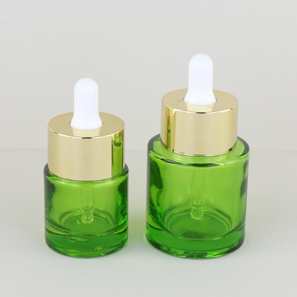 Eco Friendly Cosmetic Packaging 15ml30ml 50ml 1 oz 1.5oz Green Serum Essential Oil Bottomed Glass Dropper Bottle with Golden Cap