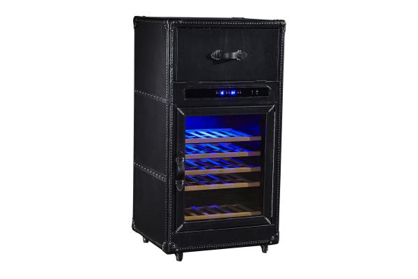 Quality Constant Temp Refrigerated Wine Cabinet Furniture Full Vintage Black Leather for sale