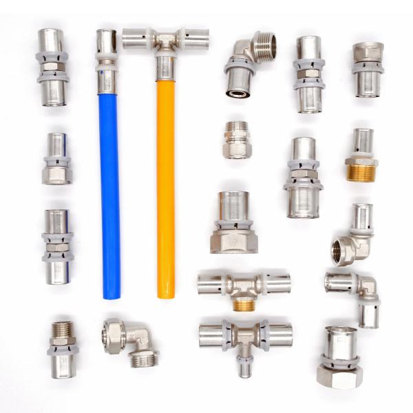 Brass press pipe fitting reducing tee connector for pex al pex water heating plumbing fittings