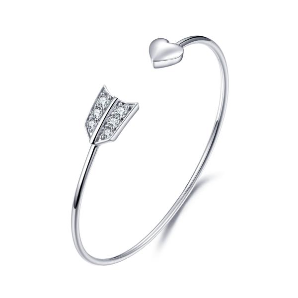 Quality Rhodium Plated Cupid'S Arrow Bracelet 3.0mm White Gold Bangle Womens for sale