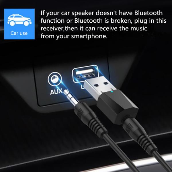 USB Bluetooth Music Receiver Car 3.5mm Audio Adapter for Amplifier Speaker