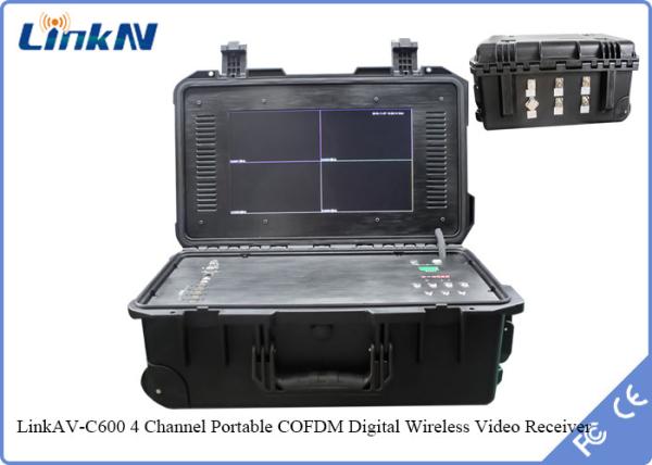 Quality IP65 4-Channel COFDM Suitcase Video Receiver with Battery & Display AES256 Encryption High Sensitivity 106dBm@2MHz for sale
