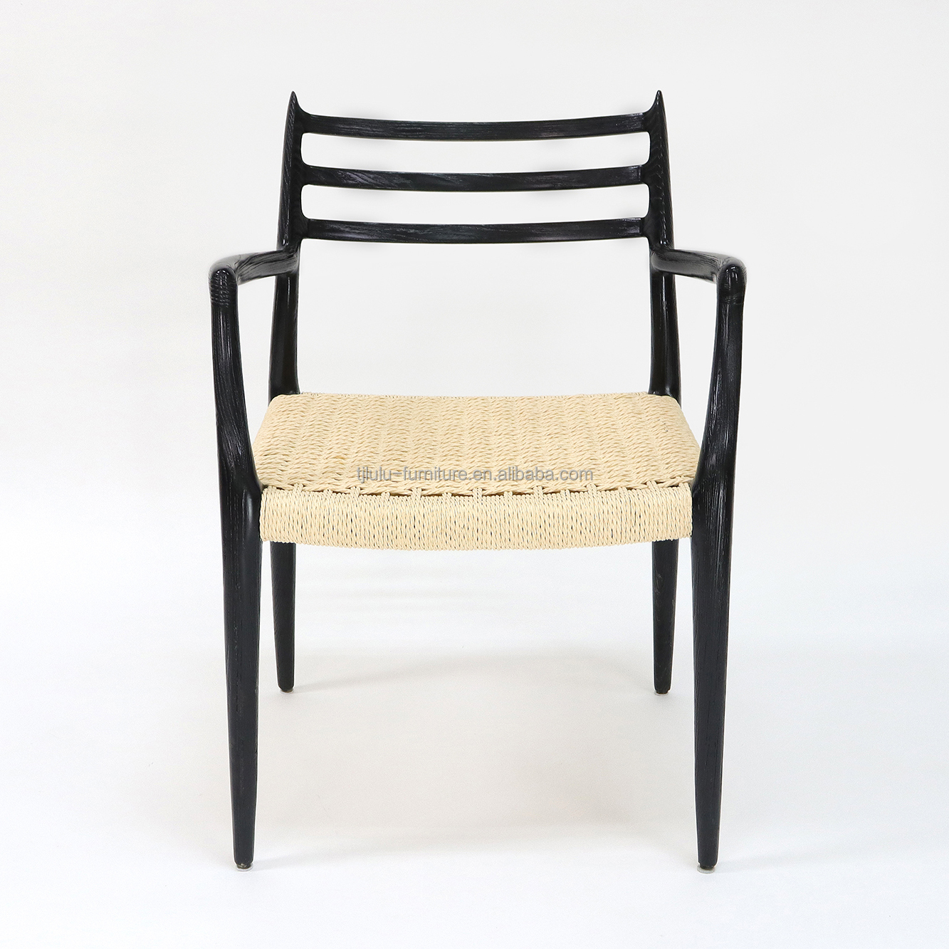 Modern Dining Chair Hand-woven Cord Nitrolacquer Finish Solid Wood with Armrest Modern Design