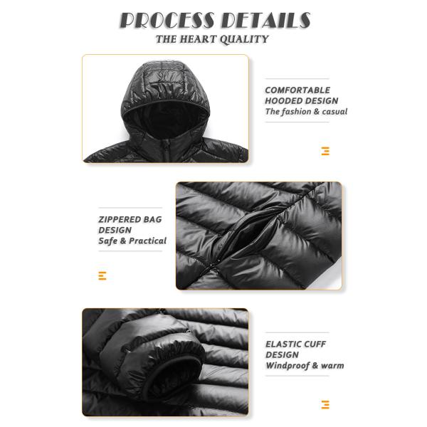 New men's white duck down anti-drilling velvet lightweight hooded casual warm winter down coat or jacket with storage bag