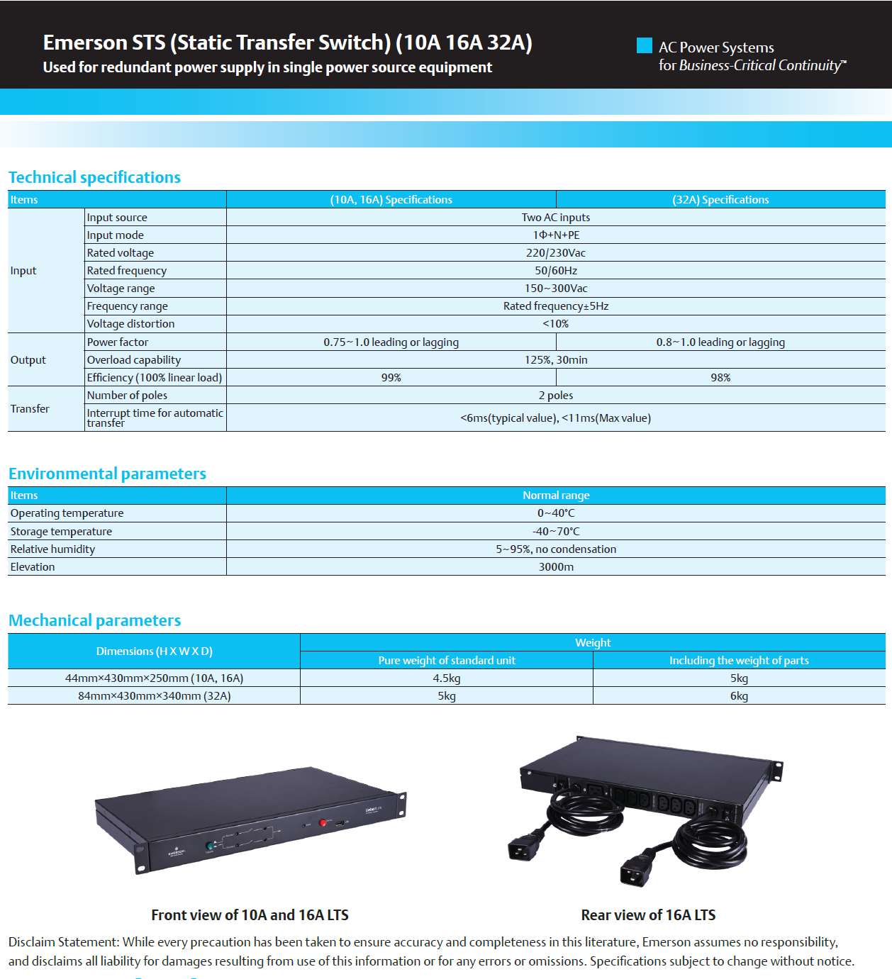 16A IEC Socket Standard Network Card Automatic Transfer Switch for VERTIV UF-LTS16-1P