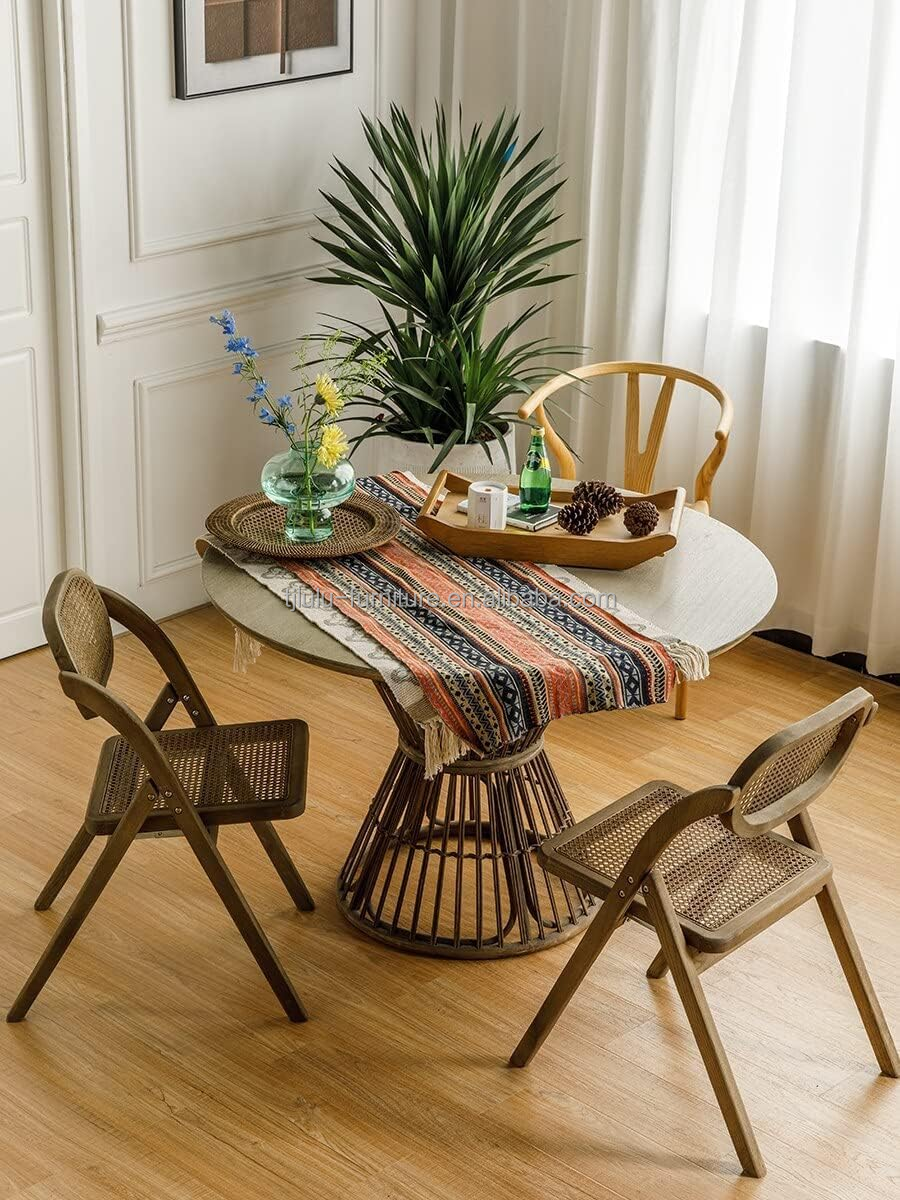 Stylish Morden Dining Fruniture Wooden Chair with Durable Rattan Seat and Back