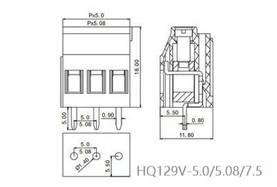 2 Poles Pcb Screw Terminal HQ129V-7.5/7.62 Mm Pitch Fixed Connector
